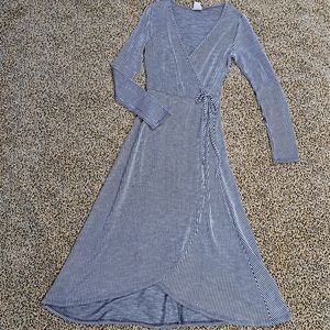 🌈STRIPED V-NECK FAUX WRAP DRESS-S